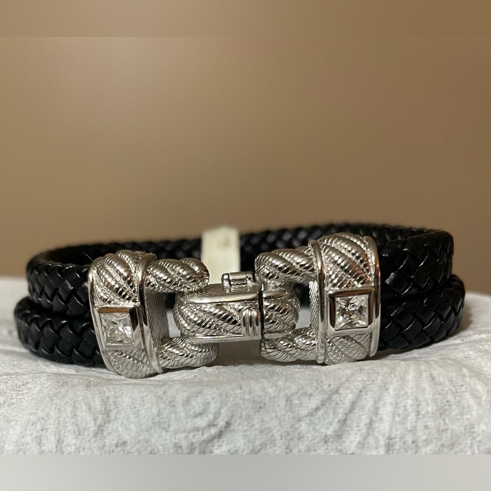 Judith Ripka Sterling Leather Diamonique Bracelet